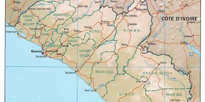 지도의 지리적인 지도의 라이베리아